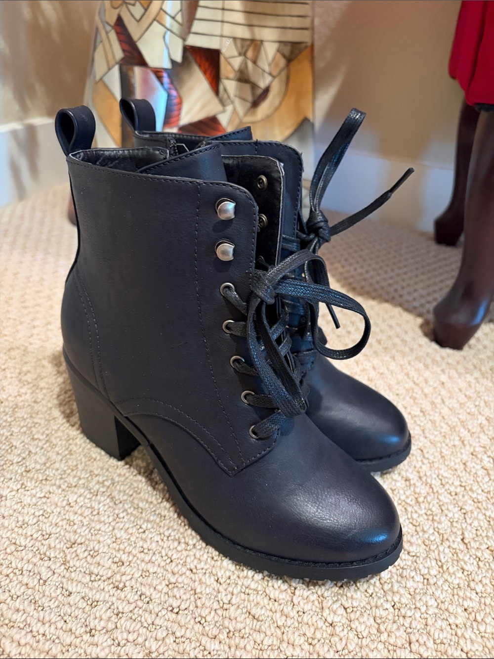 NWOT Bethany Mota Black Lace-Up Block Heel Ankle Boots